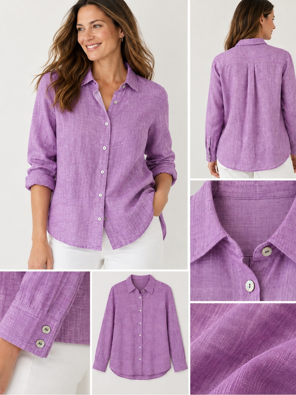 J.Jill Love Linen 100% Linen Purple Lilac Button Down Shirt Blouse M